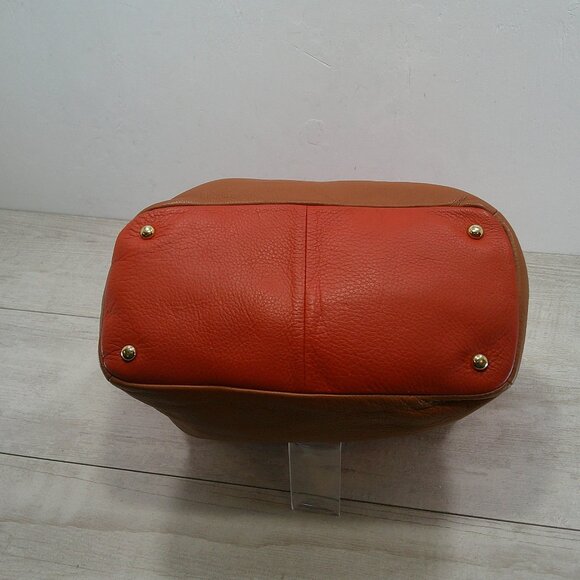 Emma Fox Large Leather Orange & Brown Color block gold tone Hardware Purse Bag - Picture 8 of 15